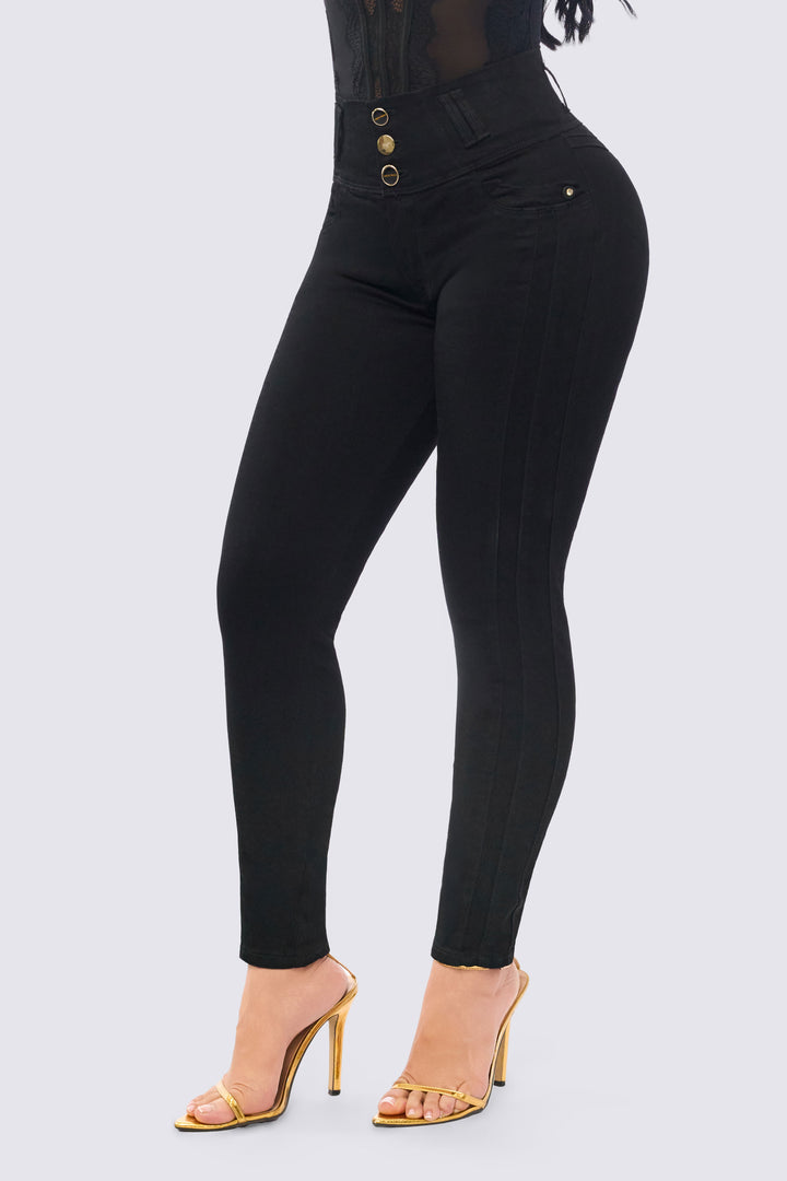 SKINNY JEANS TIRO ALTO  LEVANTA COLA NEGRO 7120