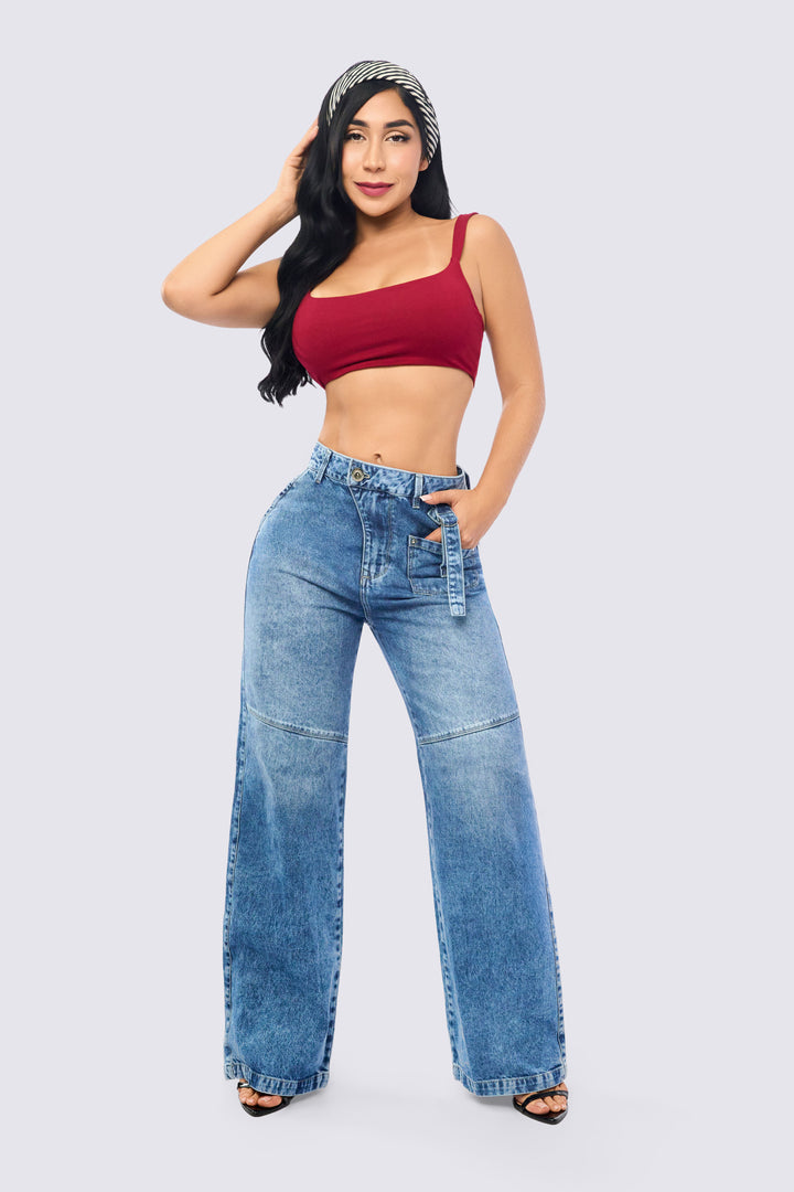 JEAN WIDE LEG AZUL TIRO MEDIO 7069