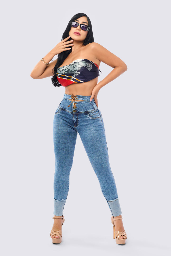 SKINNY JEAN PRETINA ALTA ESTILO CORSET 7119