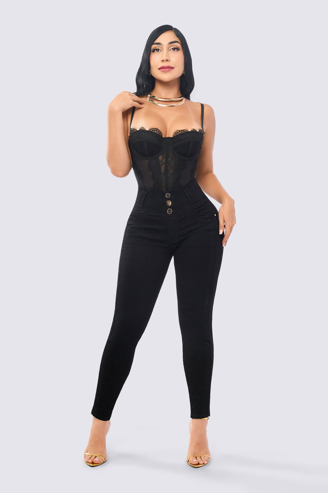 SKINNY JEANS TIRO ALTO  LEVANTA COLA NEGRO 7120