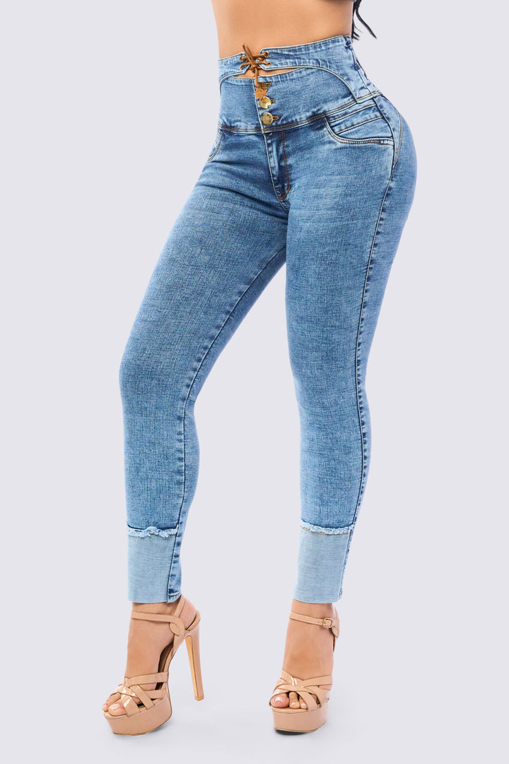 SKINNY JEAN PRETINA ALTA ESTILO CORSET 7119