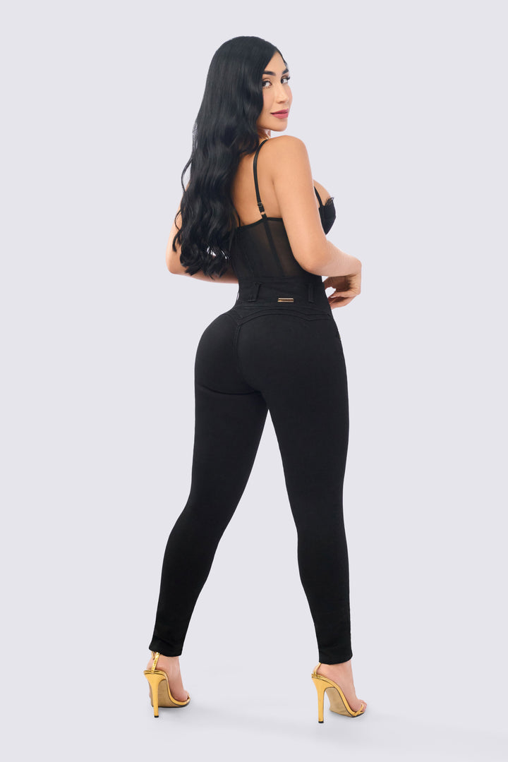 SKINNY JEANS TIRO ALTO  LEVANTA COLA NEGRO 7120