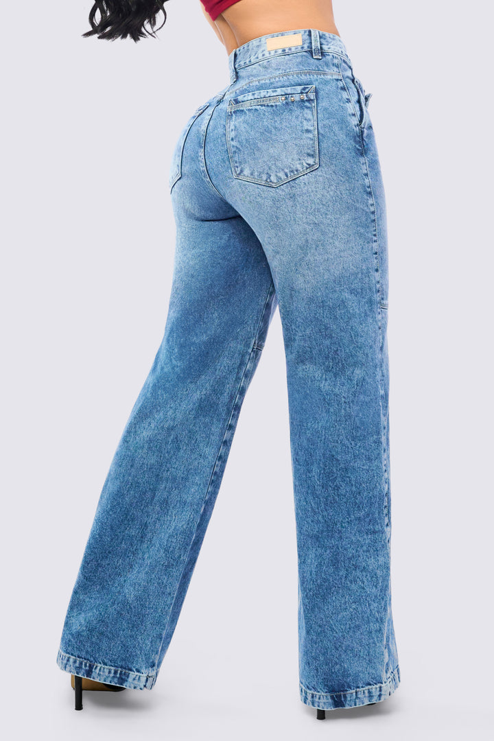 JEAN WIDE LEG AZUL TIRO MEDIO 7069