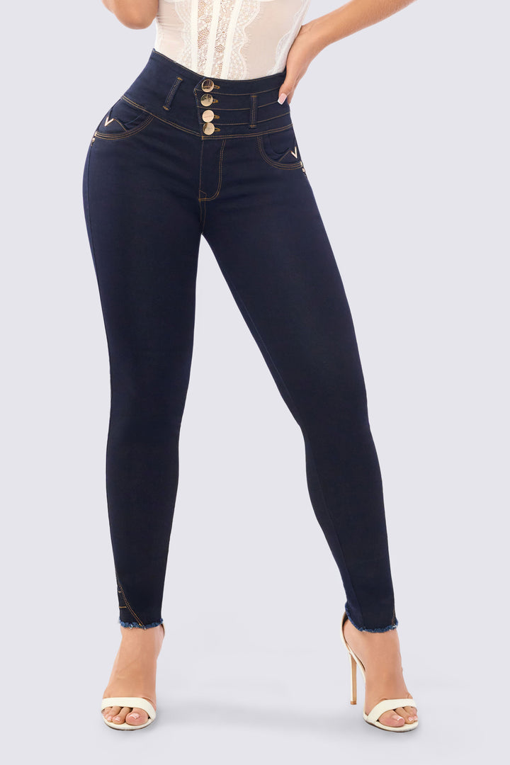 SKINNY JEAN AZUL OSCURO CON TIRO ALTO 7123