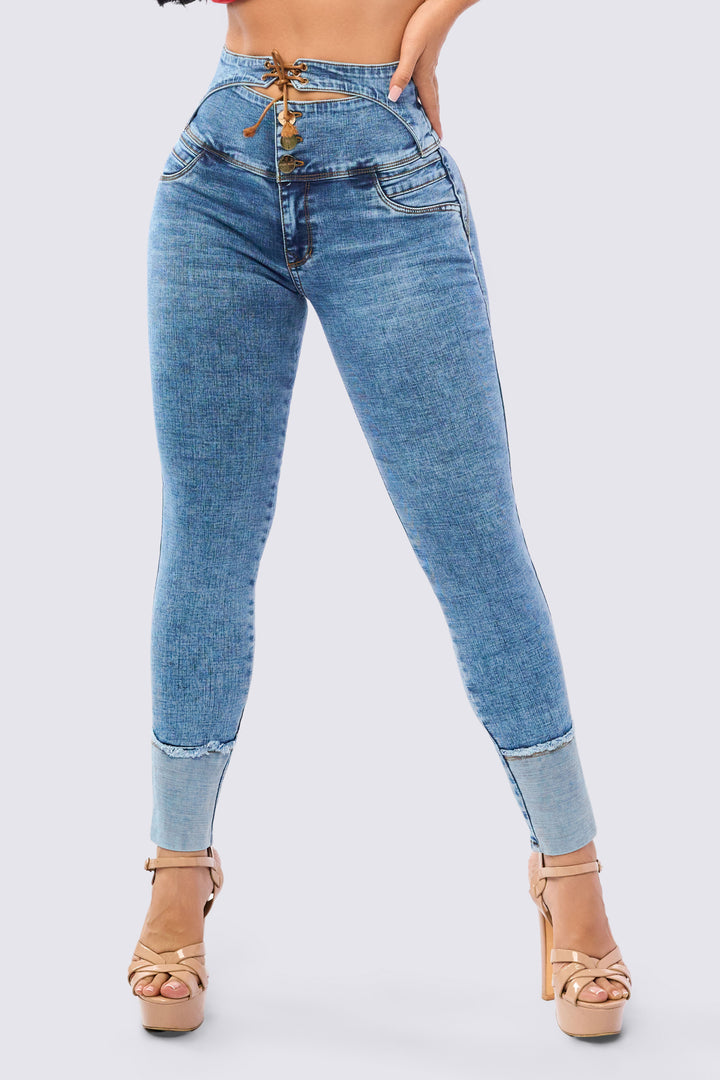 SKINNY JEAN PRETINA ALTA ESTILO CORSET 7119
