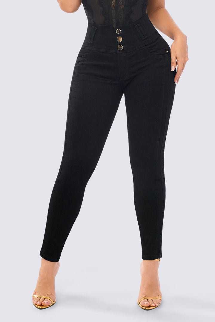 SKINNY JEANS TIRO ALTO  LEVANTA COLA NEGRO 7120
