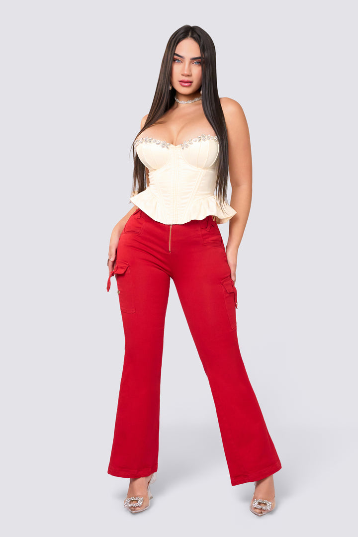PANTALÓN ROJO  BOTA CAMPANA 7050