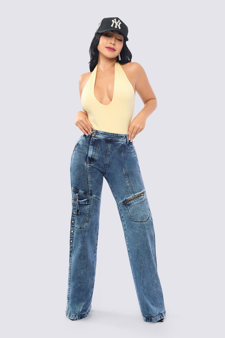JEAN WIDE LEG TIRO ALTO Y BOTA AMPLIA 7084-N