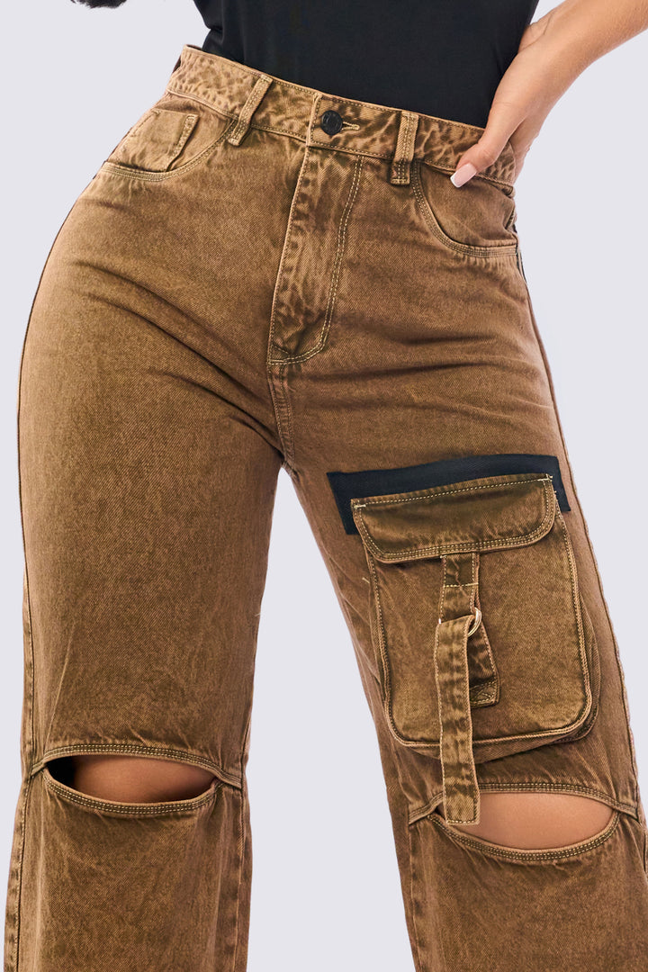 JEAN WIDE LEG TIRO ALTO CAFÉ 7110