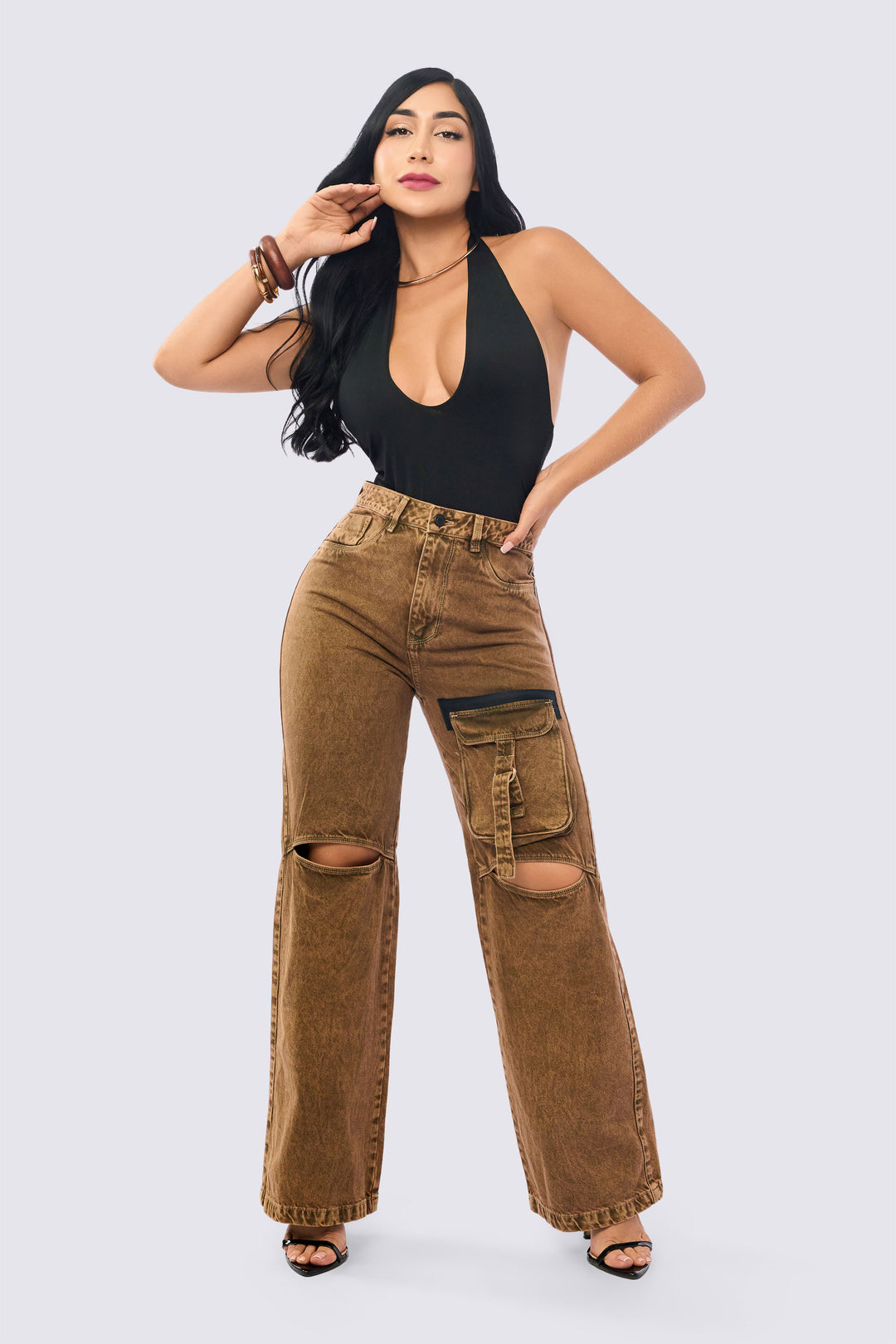 JEAN WIDE LEG TIRO ALTO CAFÉ 7110