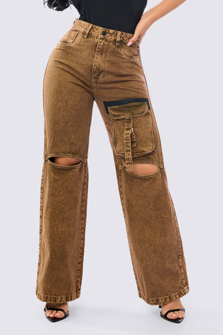 JEAN WIDE LEG TIRO ALTO CAFÉ 7110