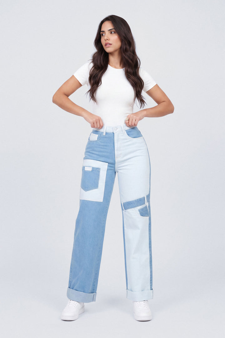 PANTALÓN BOTA RECTA COMBINADO 7068-N