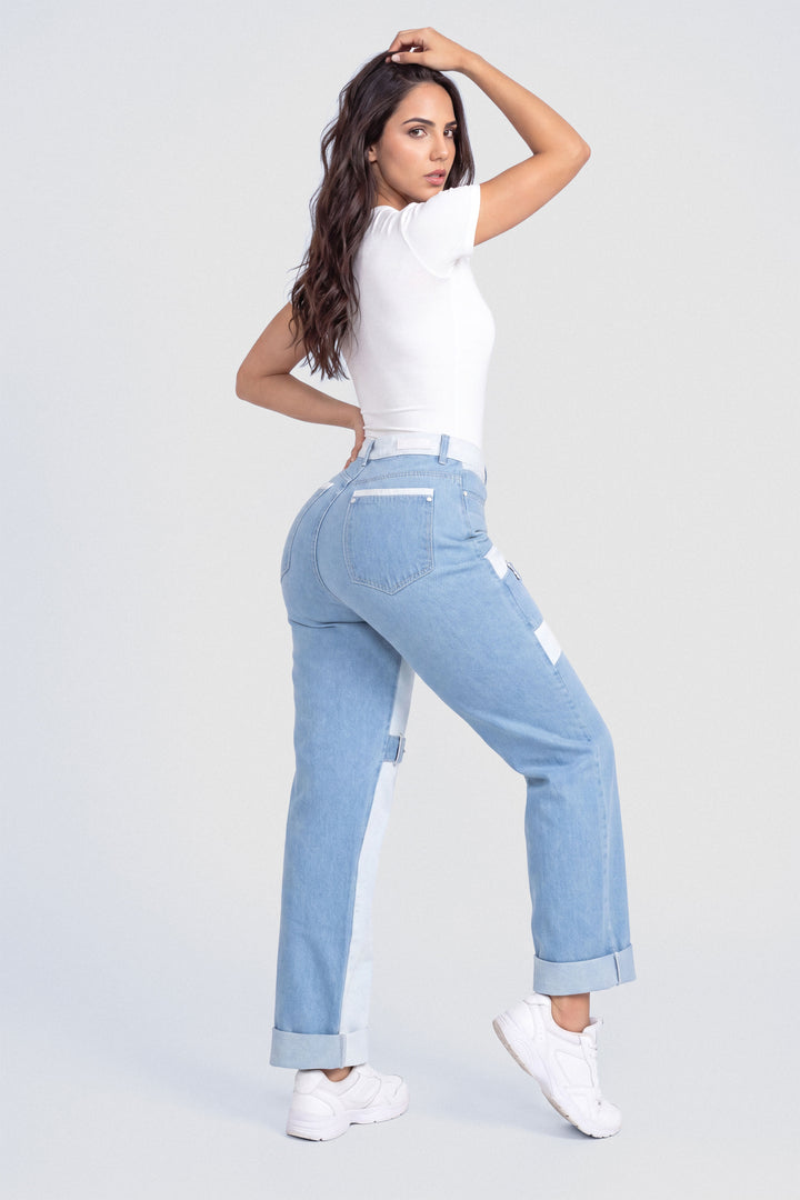 PANTALÓN BOTA RECTA COMBINADO 7068-N