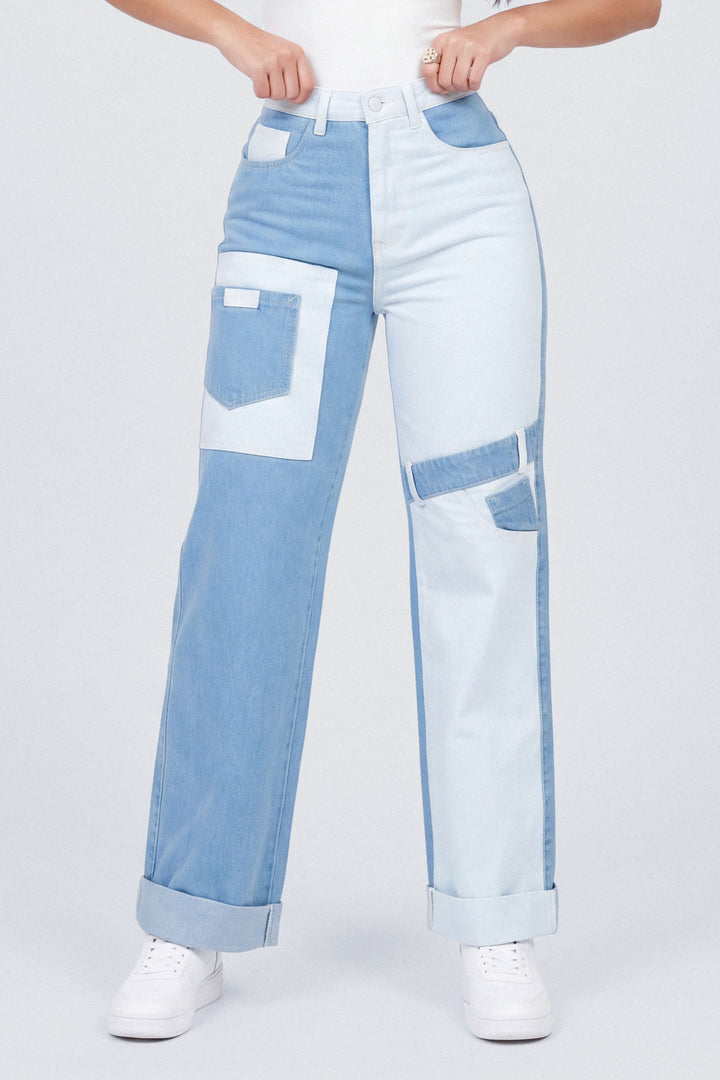 PANTALÓN BOTA RECTA COMBINADO 7068-N