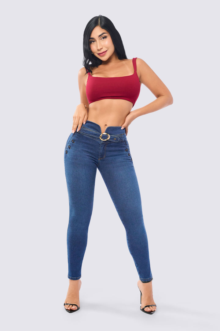 SKINNY JEAN AZUL MEDIO CINTURÓN EN DENIM 7114
