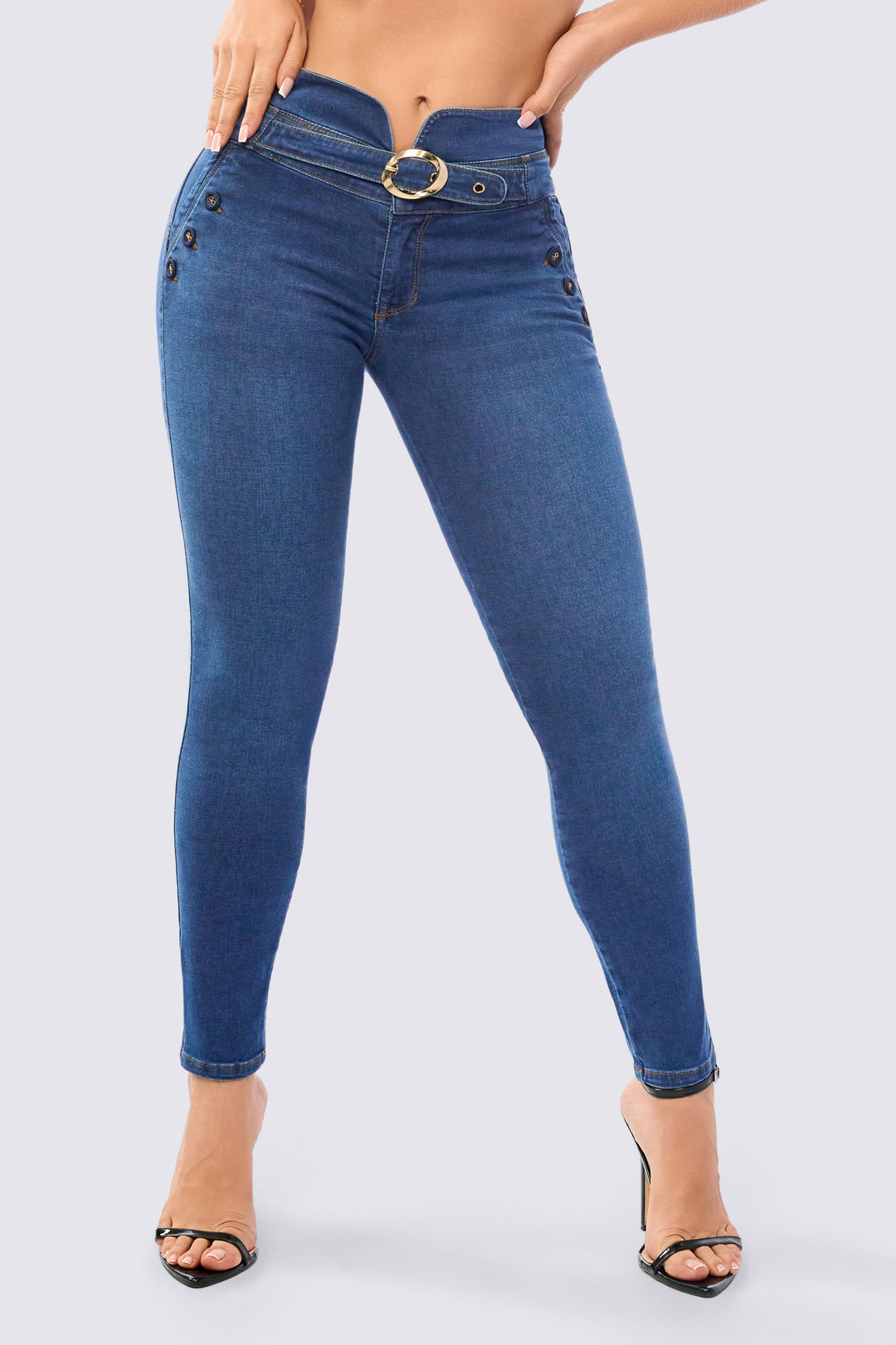 SKINNY JEAN AZUL MEDIO CINTURÓN EN DENIM 7114