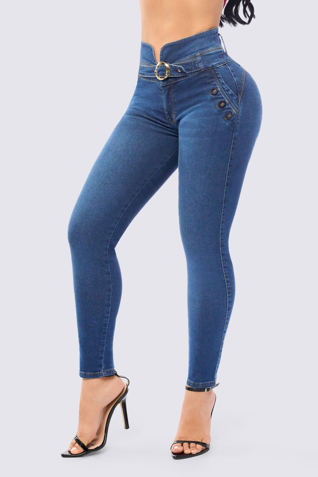 SKINNY JEAN AZUL MEDIO CINTURÓN EN DENIM 7114