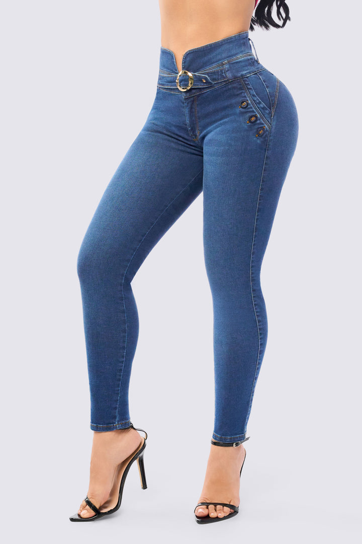 SKINNY JEAN AZUL MEDIO CINTURÓN EN DENIM 7114