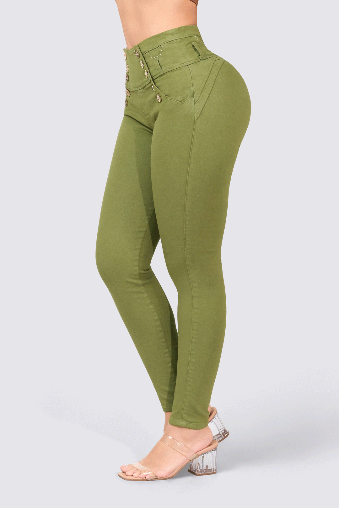 SKINNY JEANS VERDE BOTONES FRONTALES 7097