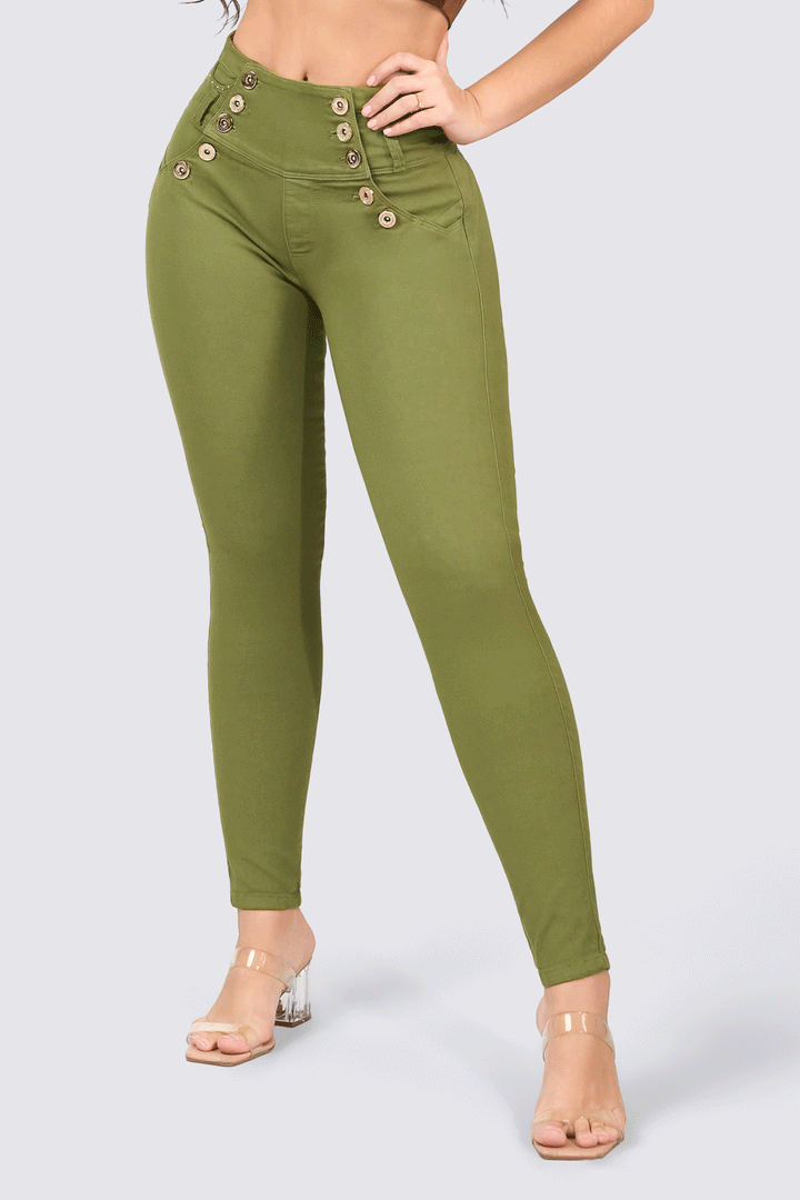SKINNY JEANS VERDE BOTONES FRONTALES 7097