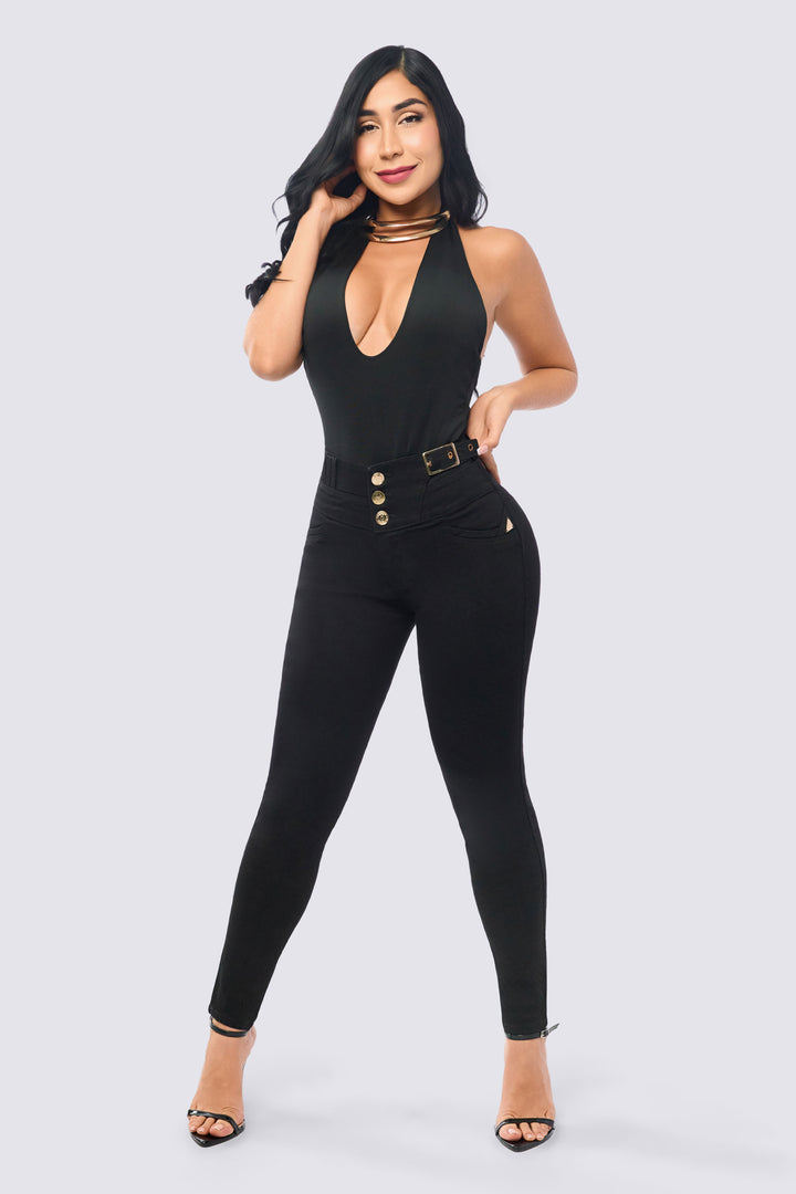 SKINNY JEANS LEVANTA COLA NEGRO 7079-N