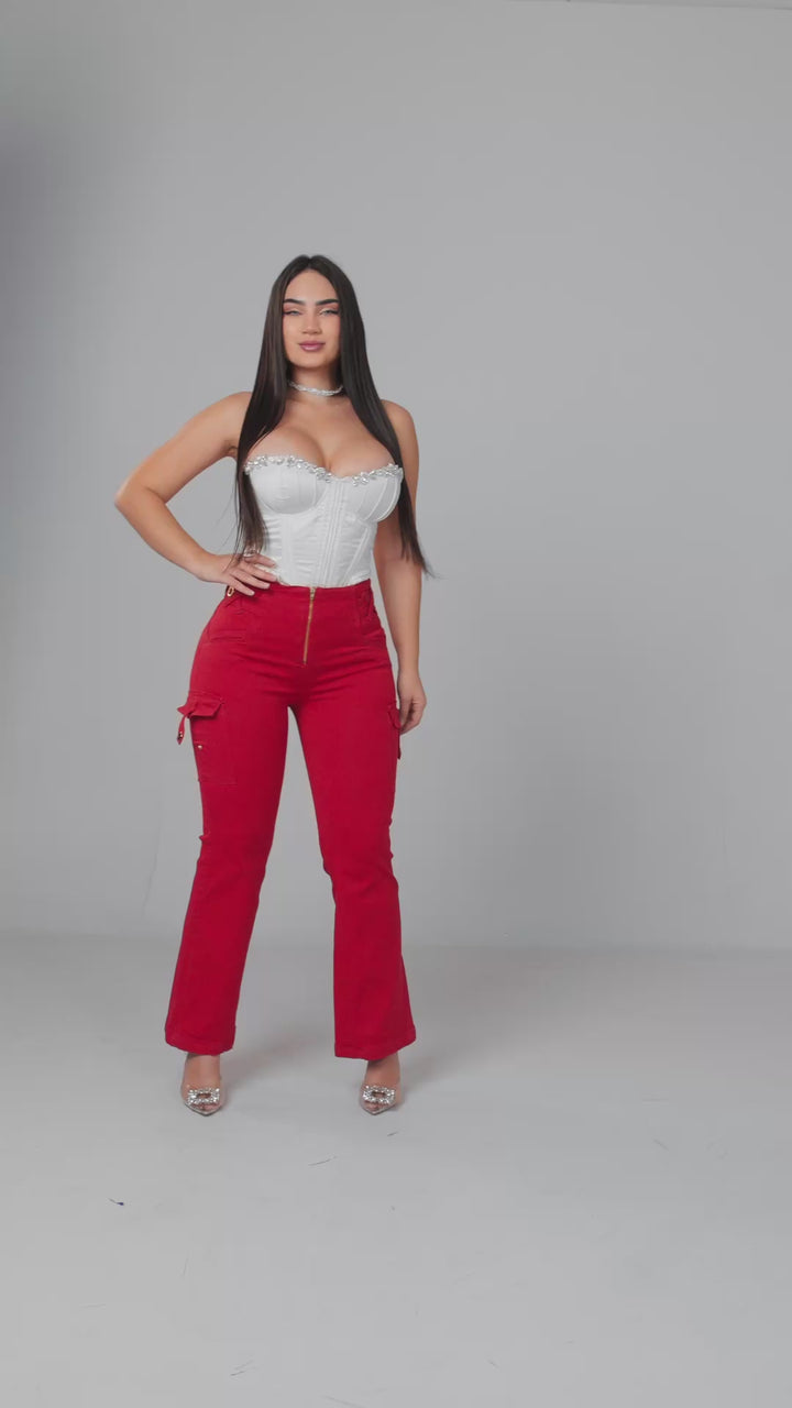 PANTALÓN ROJO  BOTA CAMPANA 7050